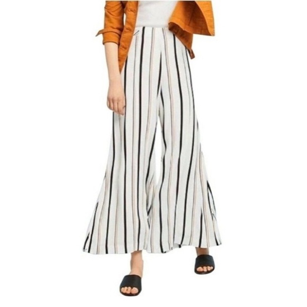 Anthropologie Ett:Twa Striped Wide Leg Pants White‎ Black Tan High Rise Palazzo